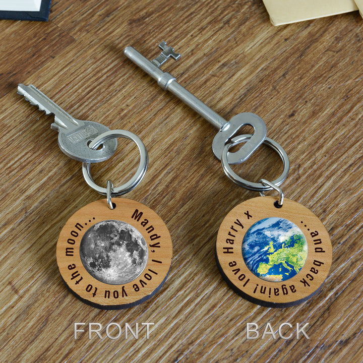 Personalised Love You to the Moon &amp; Back Wooden Keyring