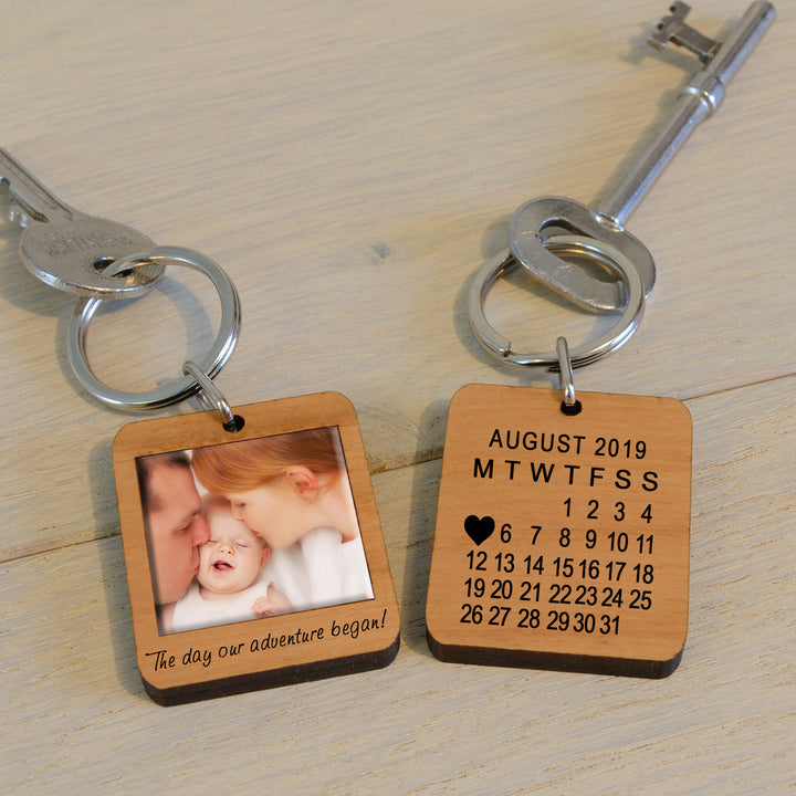 Personalised Adventure Began Photo Keyring with Date