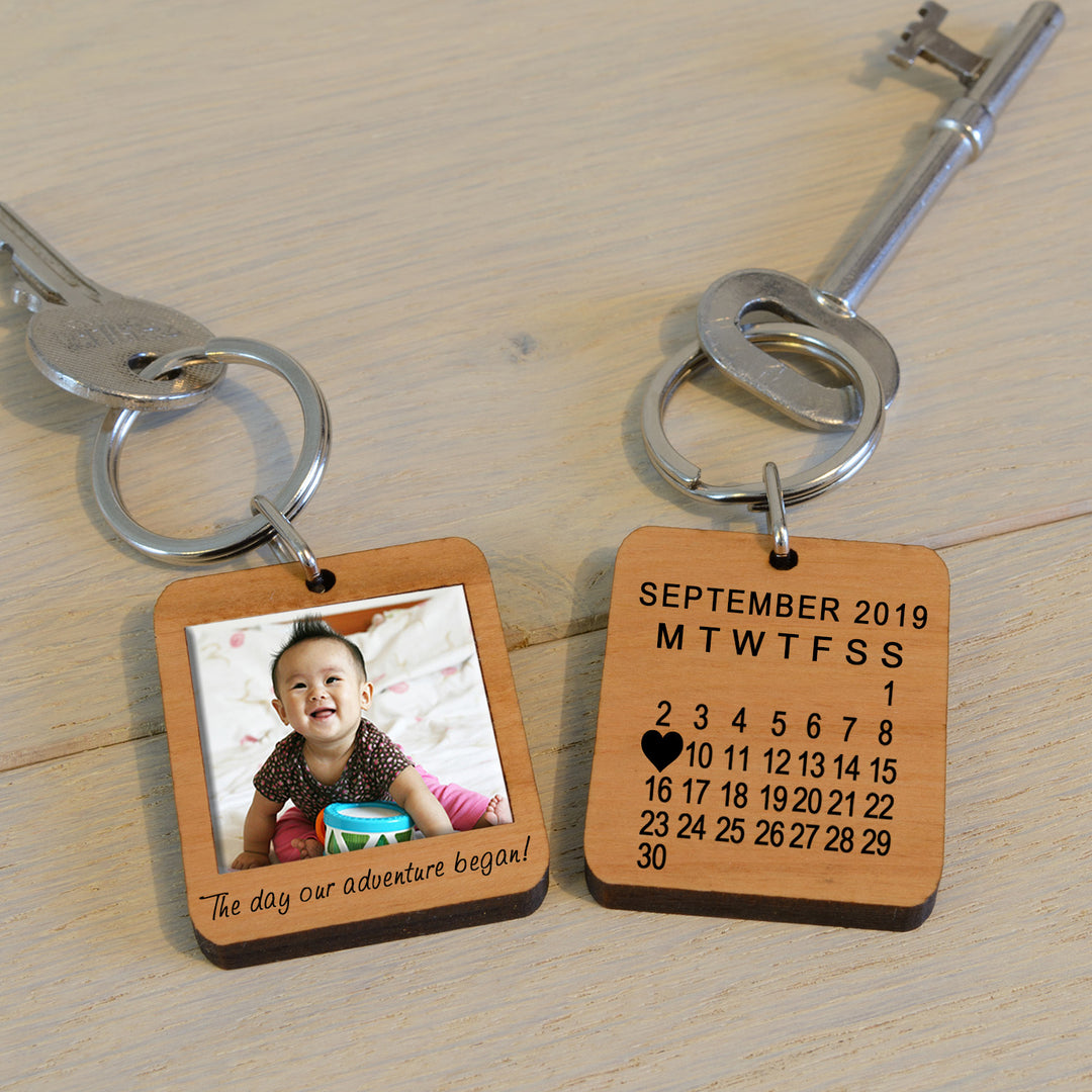 Personalised Adventure Began Photo Keyring with Date