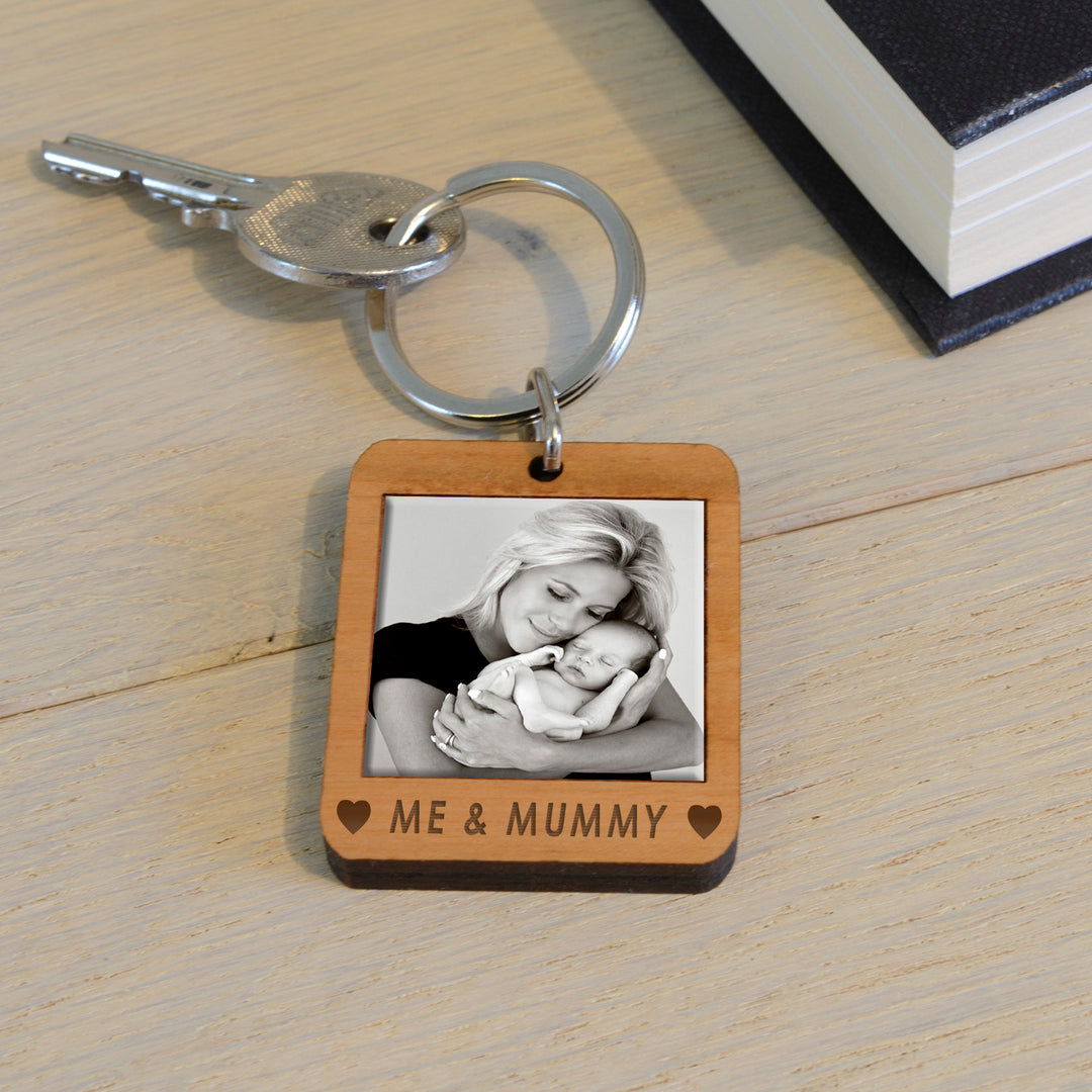 Personalised Me &amp;… Photo Upload Cherry Wood Keyring