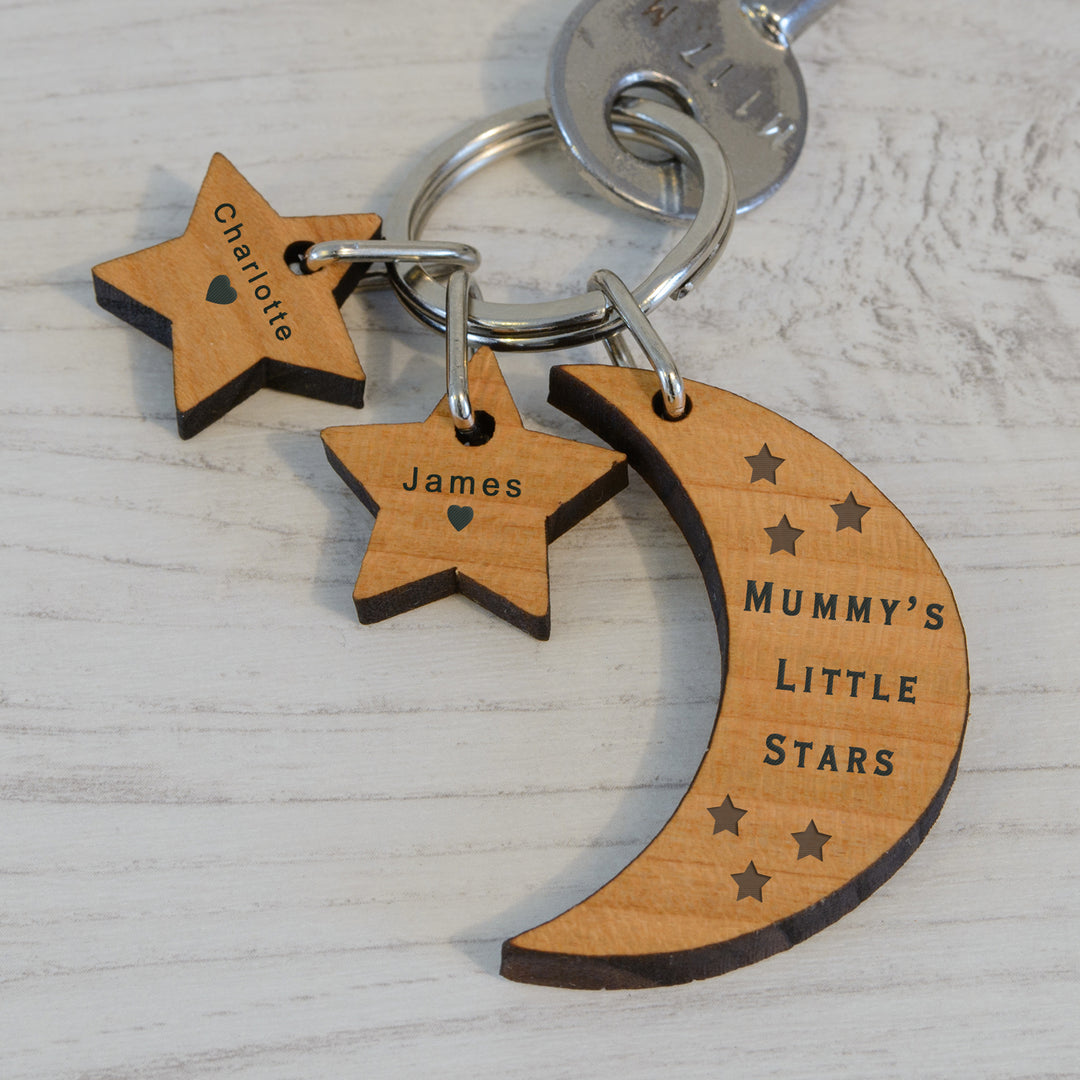Personalised Little Stars Moon and Star Keyring
