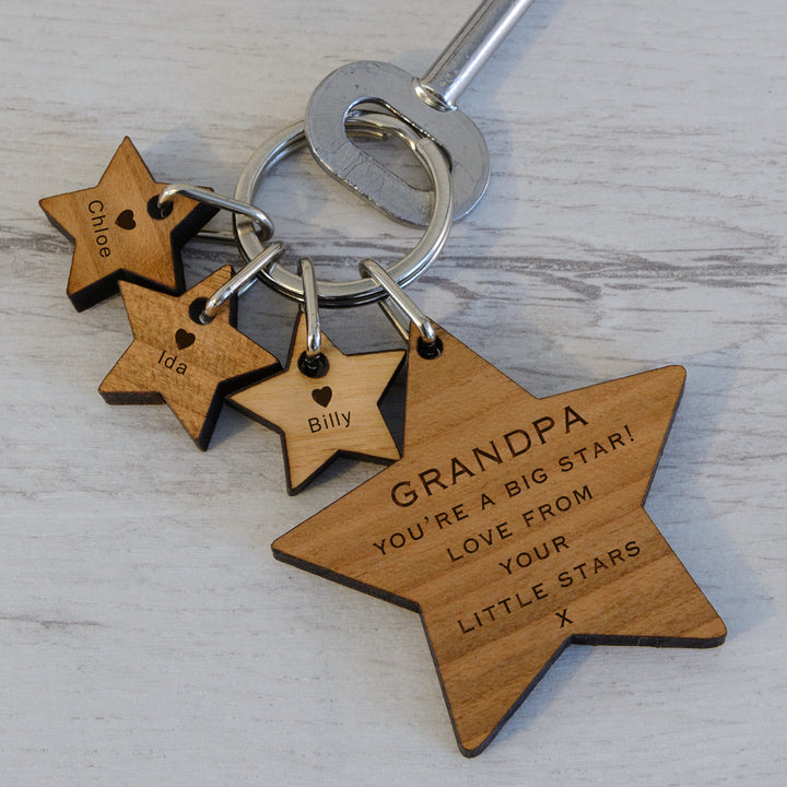 Personalised Big Star Wooden Keyring with Star Name Tags