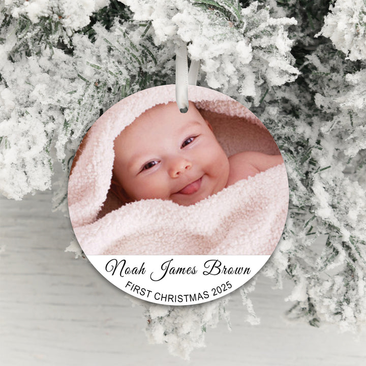 Personalised First Christmas Photo Hanging Decoration