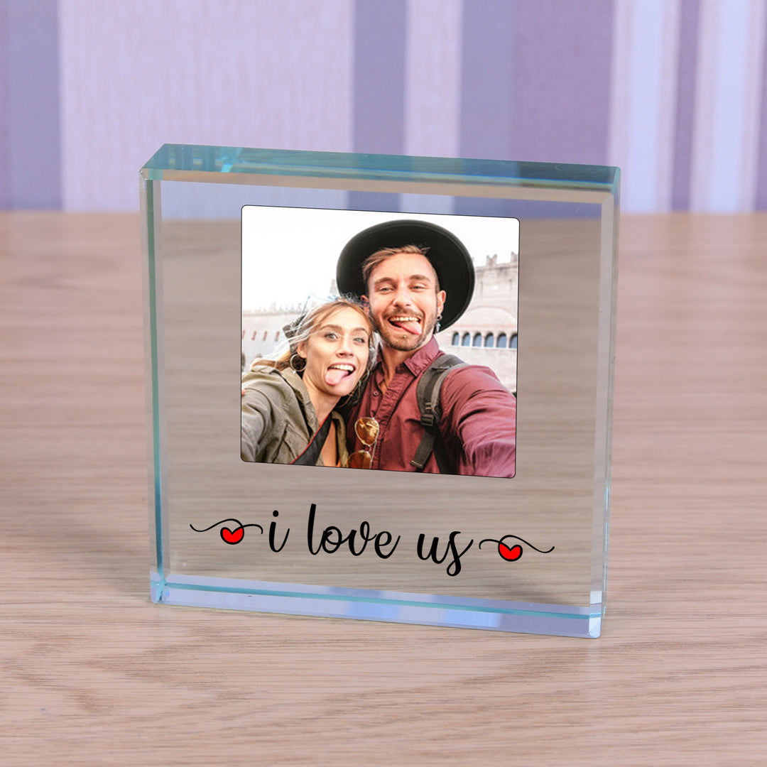Personalised I Love Us Glass Token with Photo