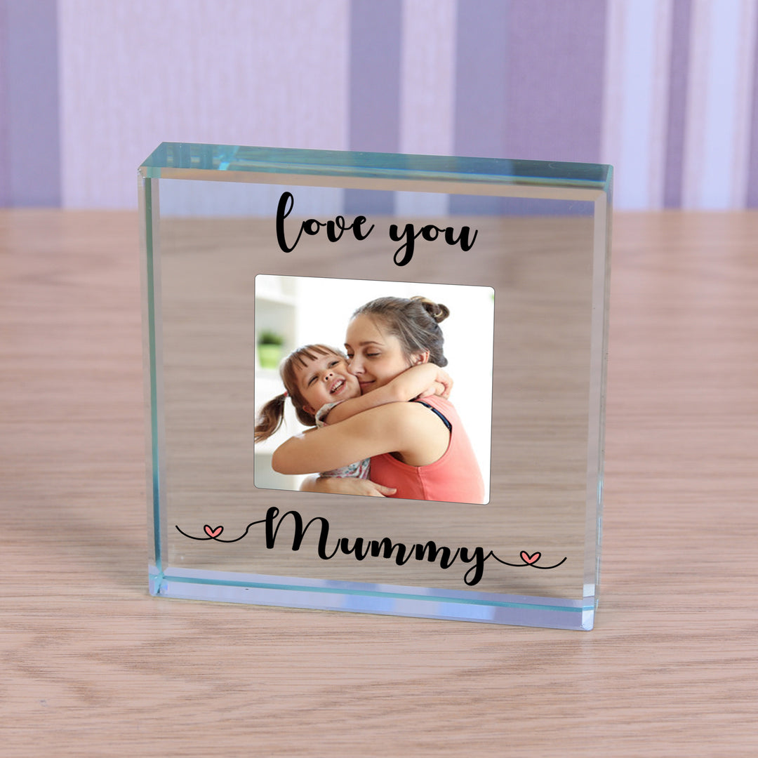 Personalised Love You Mum or Mummy Photo Glass Token