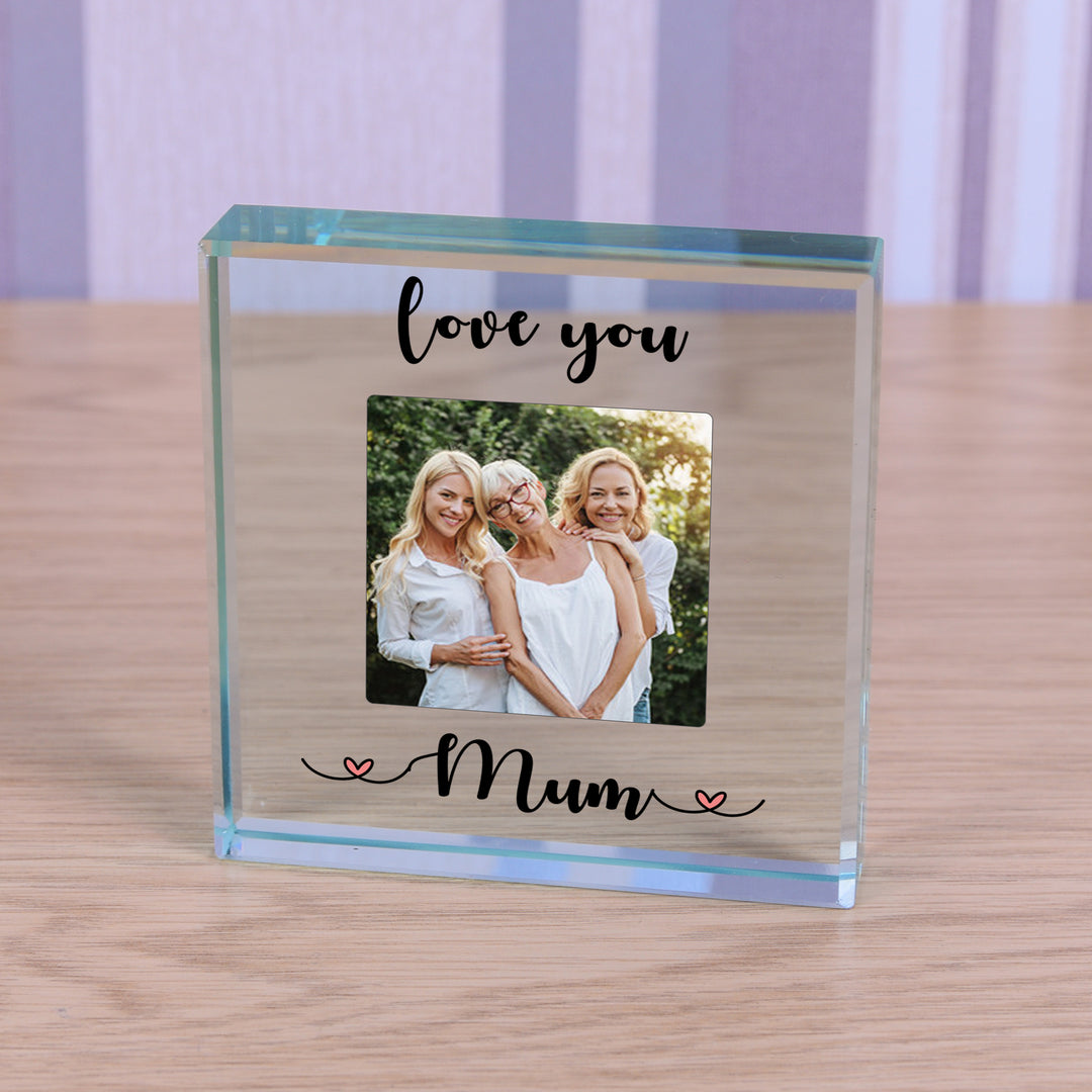 Personalised Love You Mum or Mummy Photo Glass Token