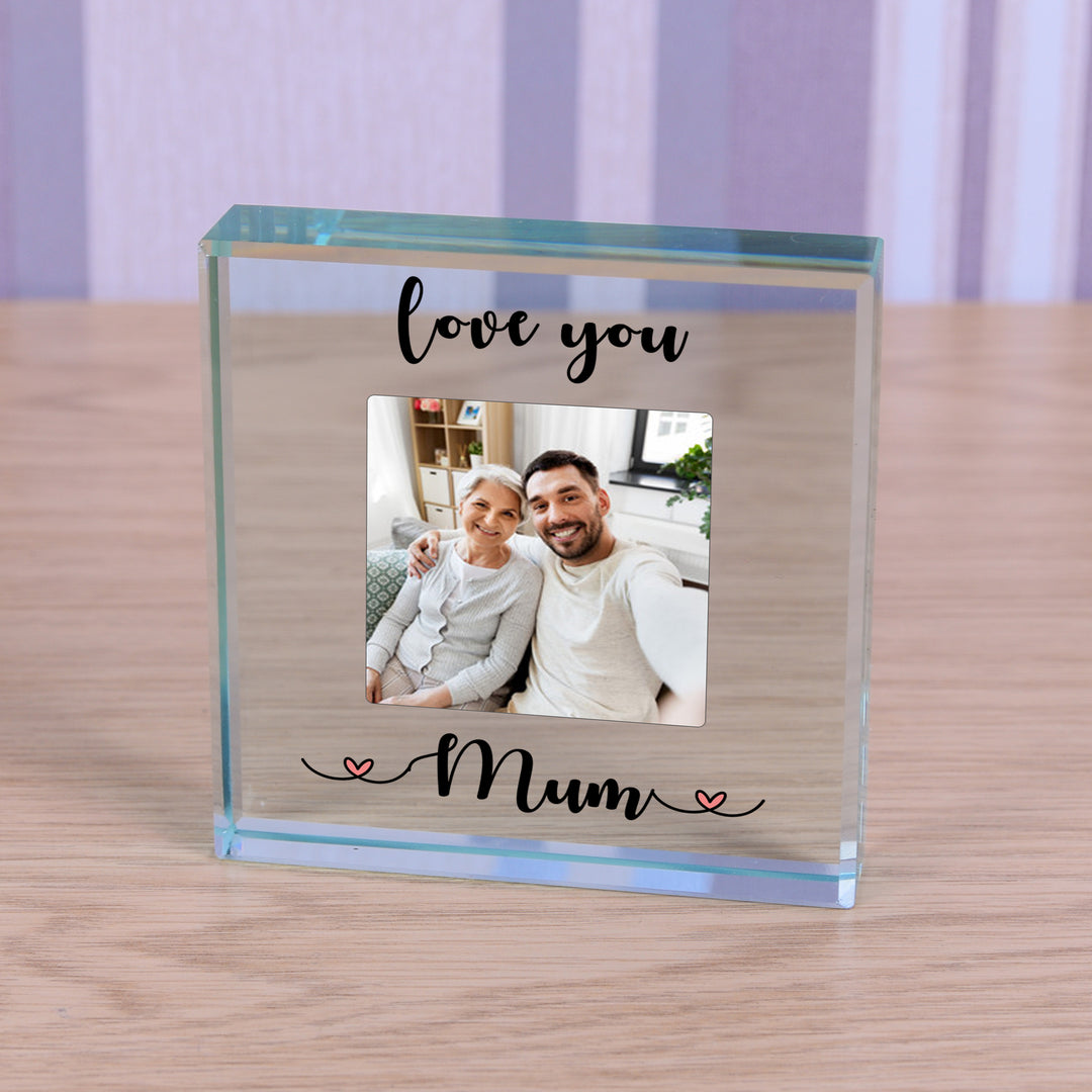 Personalised Love You Mum or Mummy Photo Glass Token