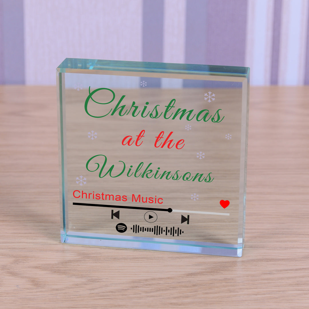 Personalised Christmas Playlist Glass Token with Family Name