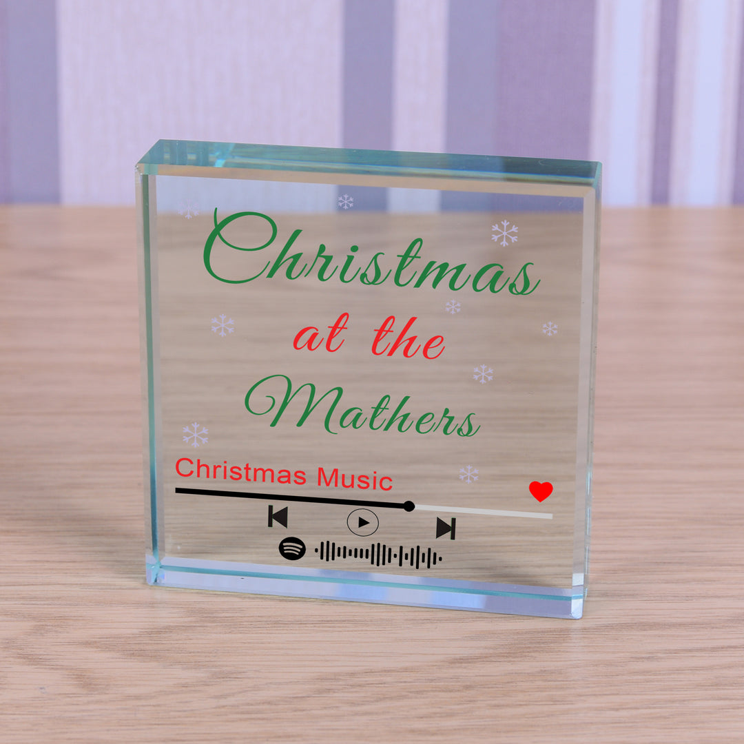 Personalised Christmas Playlist Glass Token with Family Name