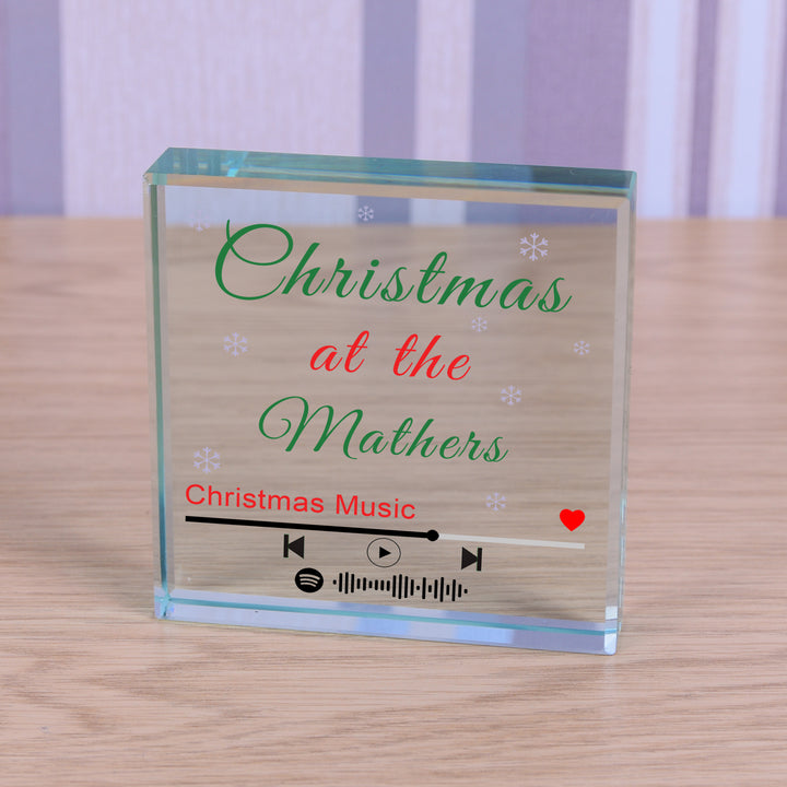 Personalised Christmas Playlist Glass Token with Family Name