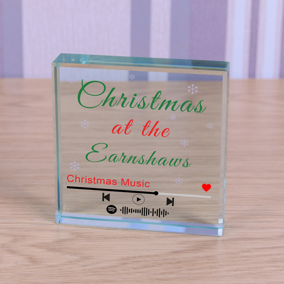 Personalised Christmas Playlist Glass Token with Family Name