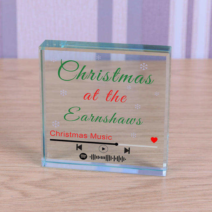 Personalised Christmas Playlist Glass Token with Family Name