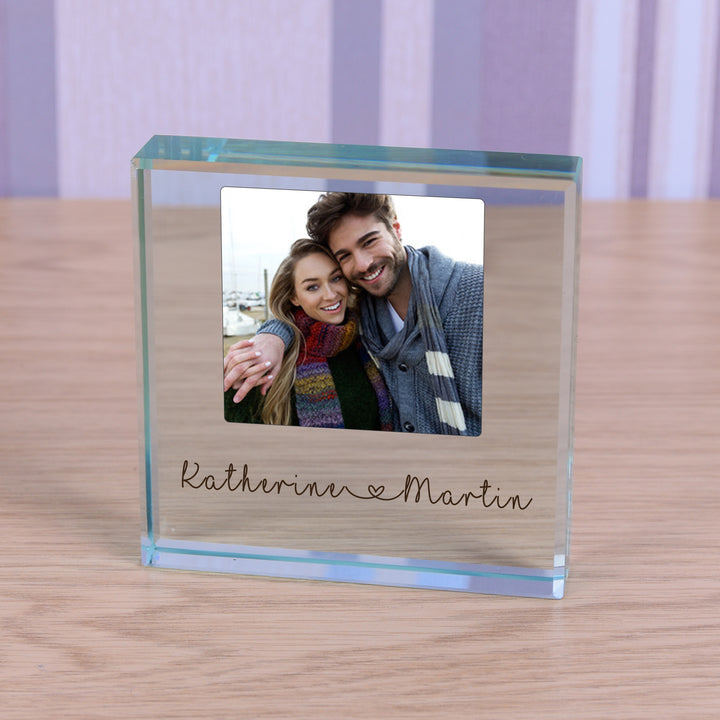 Personalised Happy Couple Glass Token with Photo &amp; Names