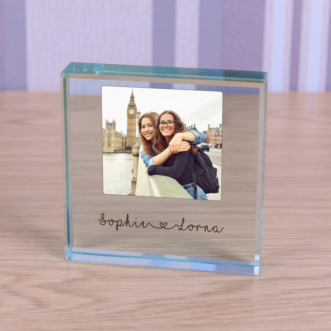 Personalised Happy Couple Glass Token with Photo &amp; Names