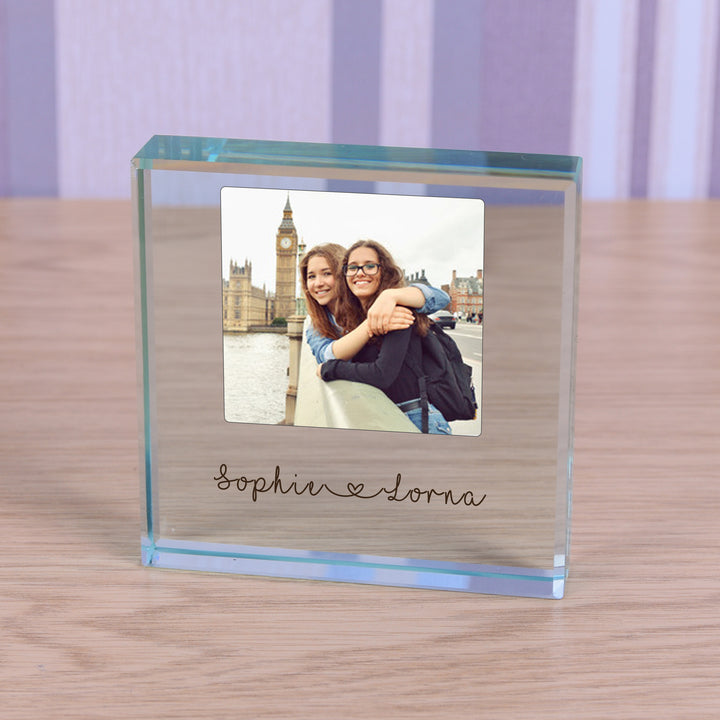 Personalised Happy Couple Glass Token with Photo &amp; Names