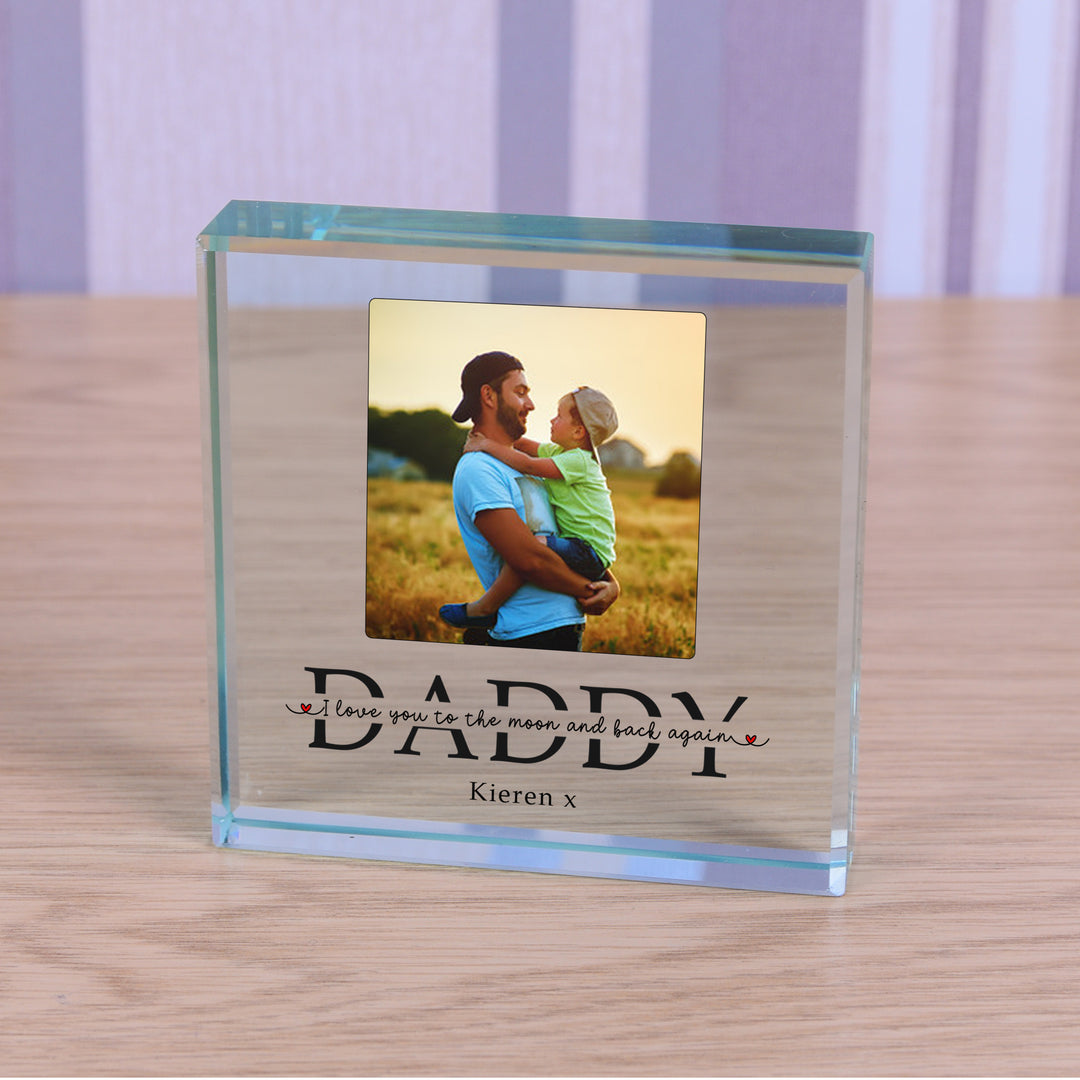 Personalised Daddy Moon and Back Glass Token with Photo