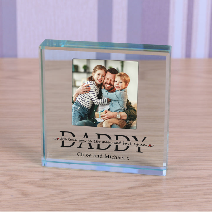 Personalised Daddy Moon and Back Glass Token with Photo