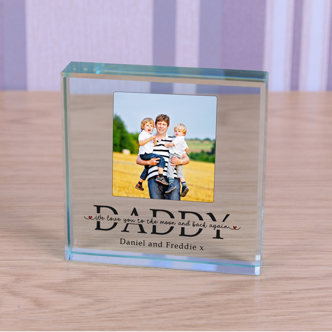 Personalised Daddy Moon and Back Glass Token with Photo