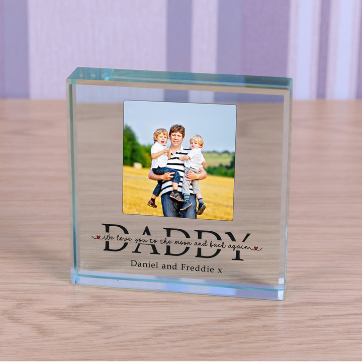 Personalised Daddy Moon and Back Glass Token with Photo