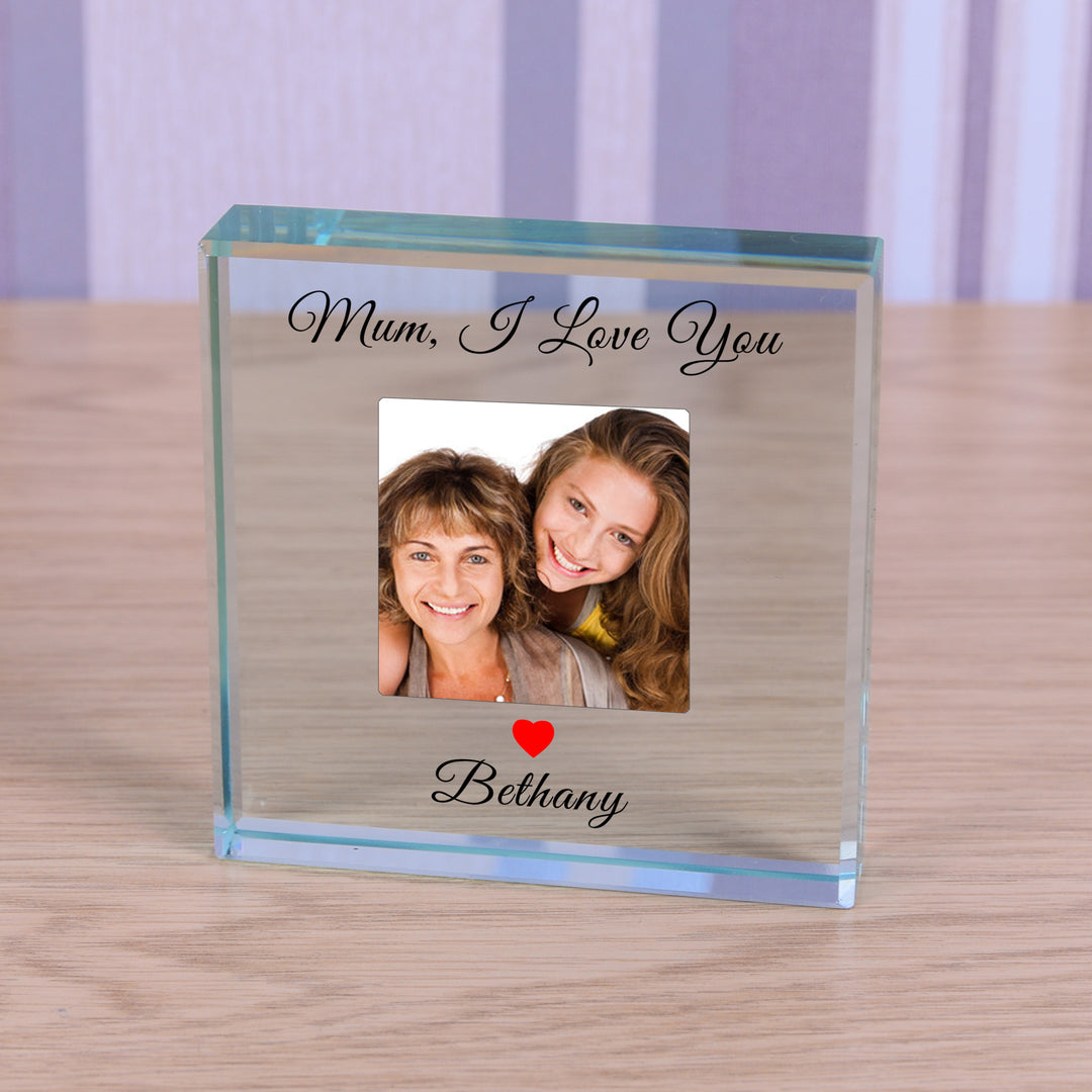 Personalised Mum I Love You Glass Token with Photo &amp; Name
