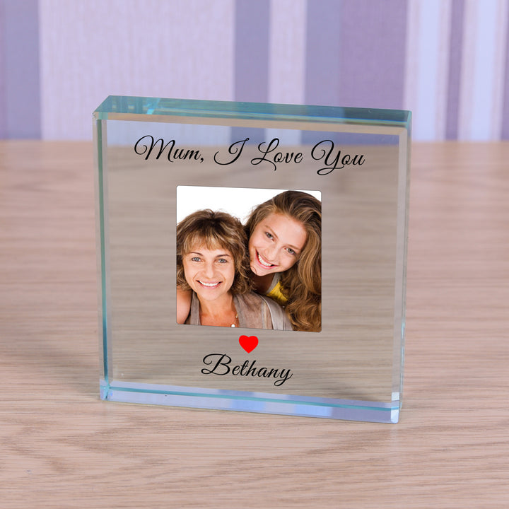 Personalised Mum I Love You Glass Token with Photo &amp; Name