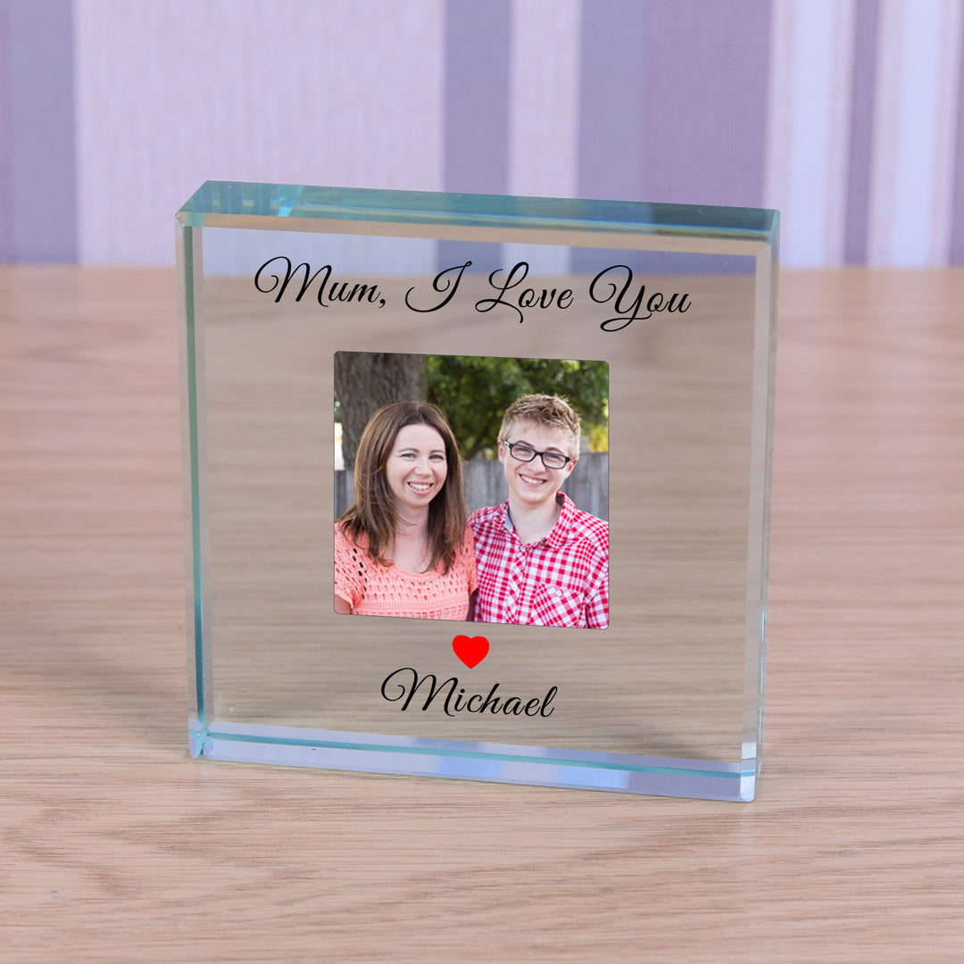 Personalised Mum I Love You Glass Token with Photo &amp; Name
