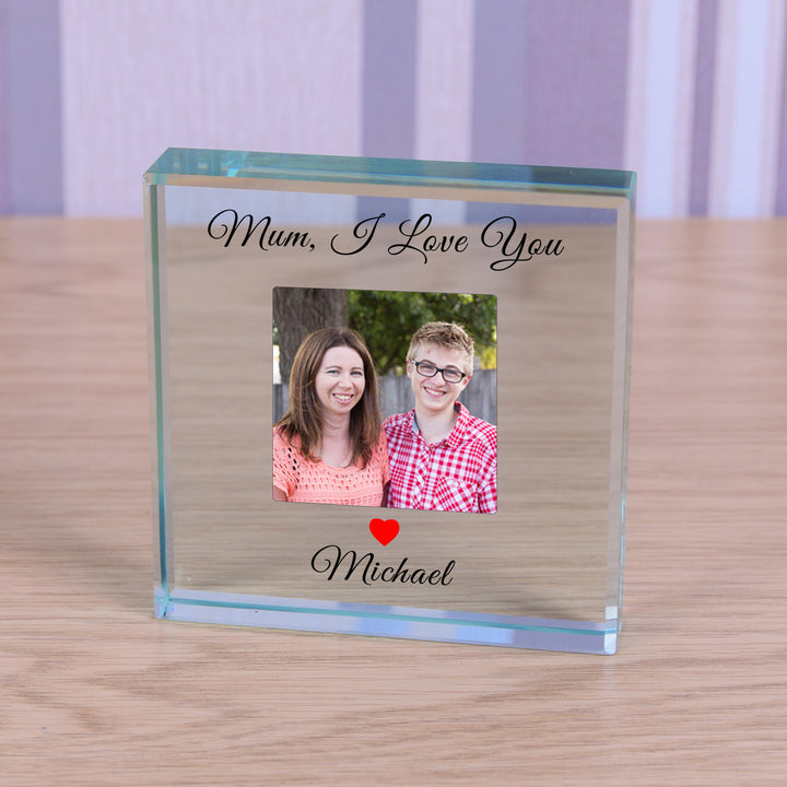 Personalised Mum I Love You Glass Token with Photo &amp; Name