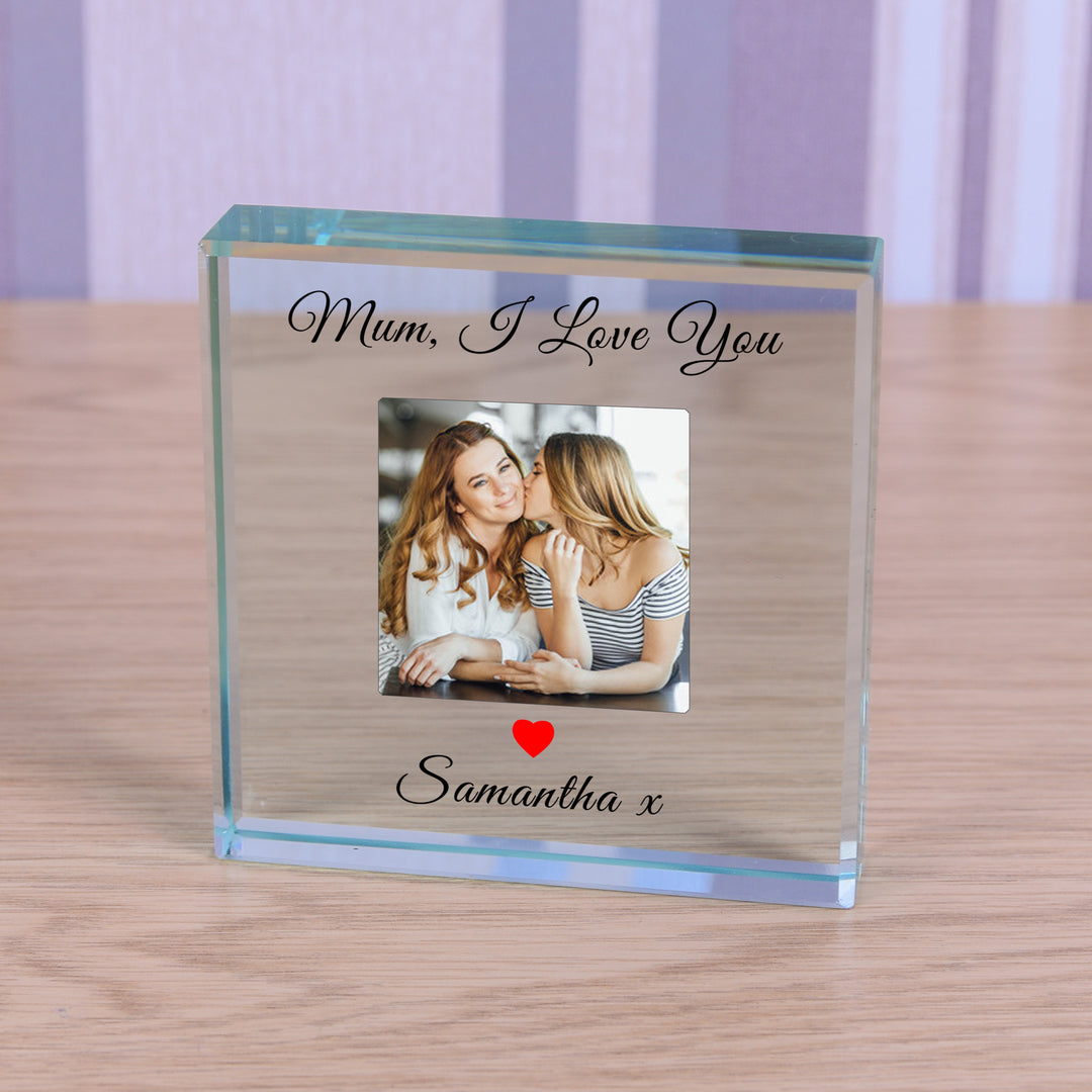 Personalised Mum I Love You Glass Token with Photo &amp; Name