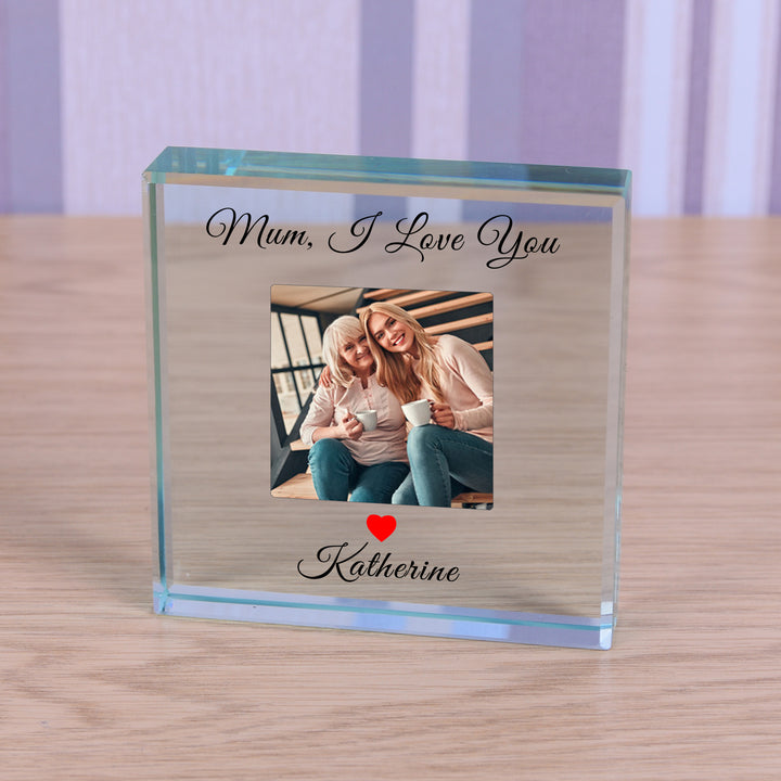 Personalised Mum I Love You Glass Token with Photo &amp; Name
