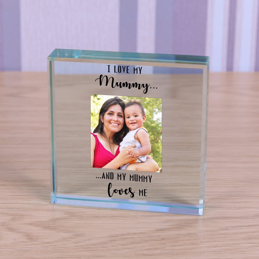 Personalised I Love My Mummy Glass Token with Photo