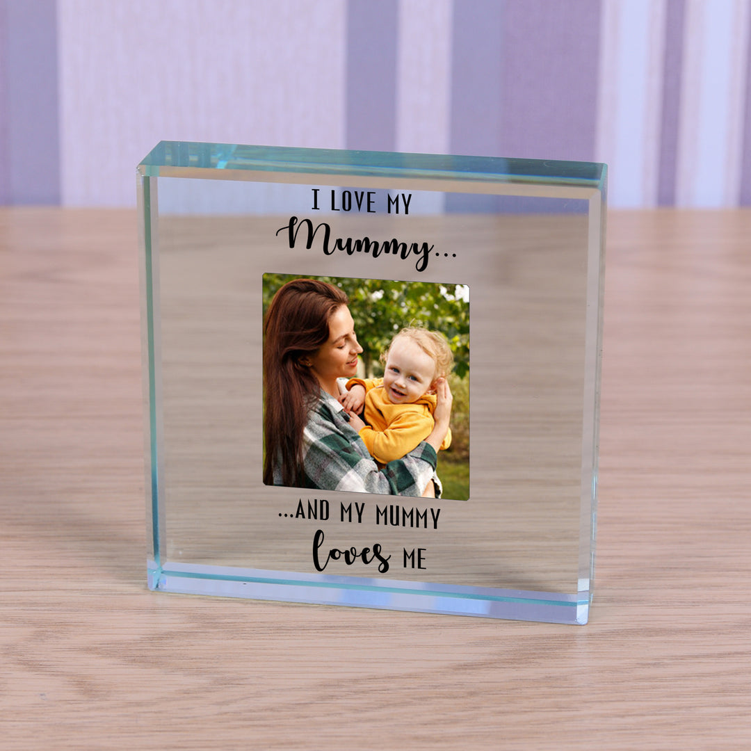 Personalised I Love My Mummy Glass Token with Photo