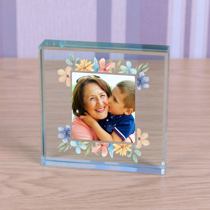 Personalised Floral Photo Upload Glass Token