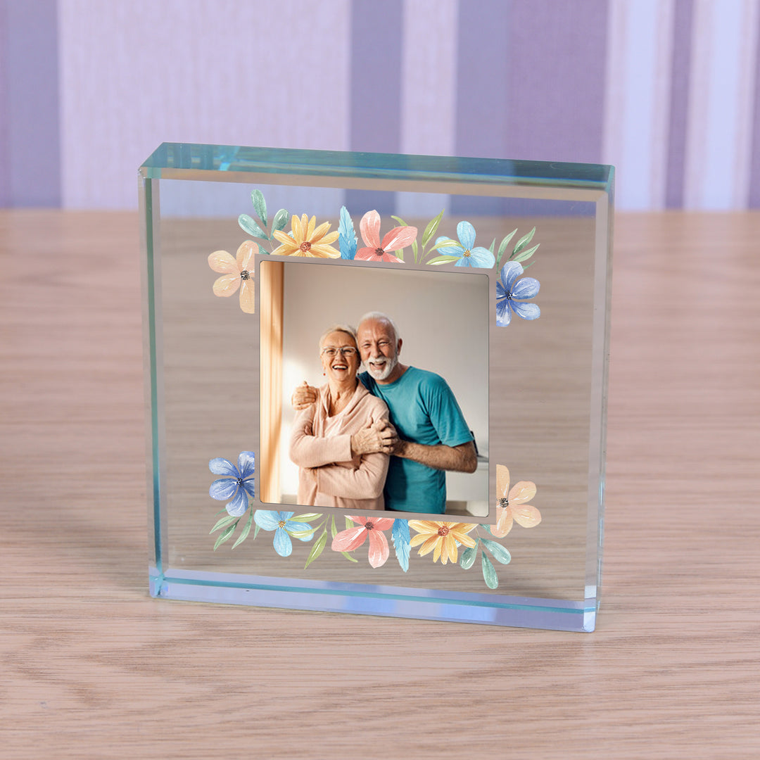 Personalised Floral Photo Upload Glass Token