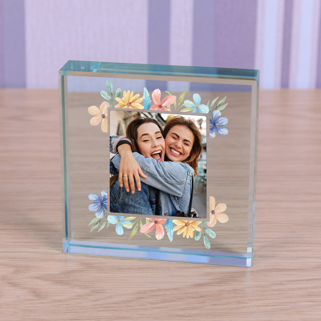 Personalised Floral Photo Upload Glass Token