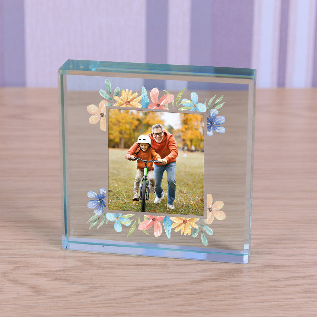 Personalised Floral Photo Upload Glass Token
