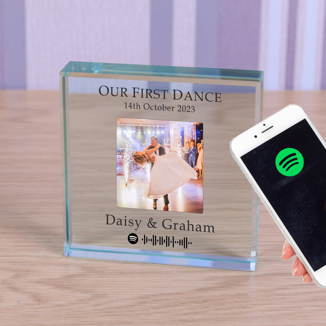 Personalised First Dance Spotify Glass Token with Photo