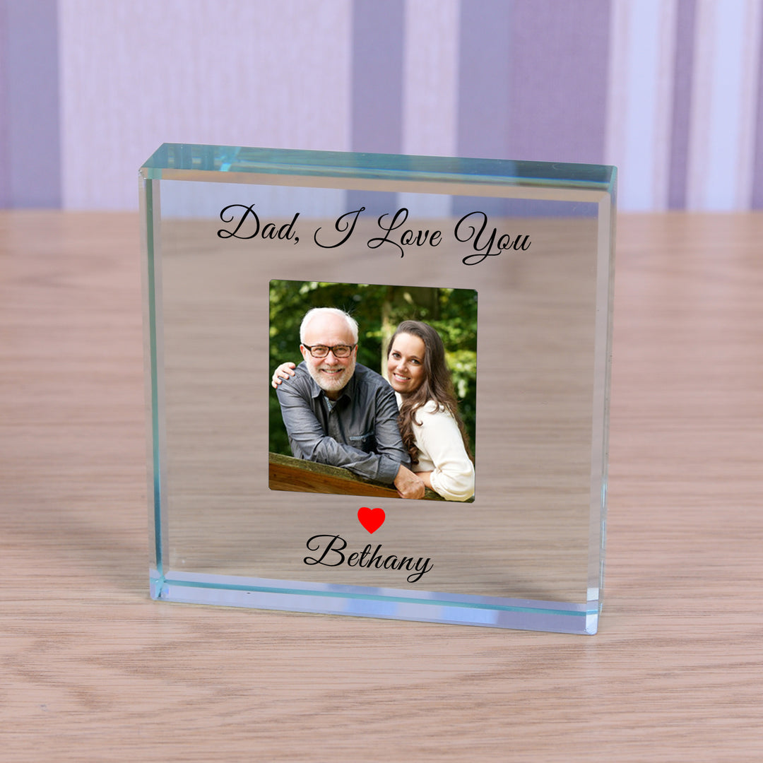 Personalised Dad I Love You Glass Token with Photo &amp; Name