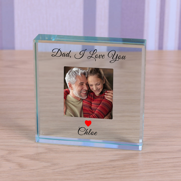 Personalised Dad I Love You Glass Token with Photo &amp; Name