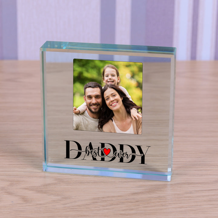 Personalised Best Ever Dad Glass Token with Photo