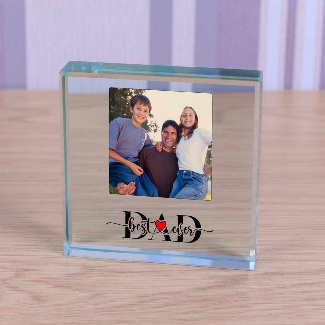 Personalised Best Ever Dad Glass Token with Photo