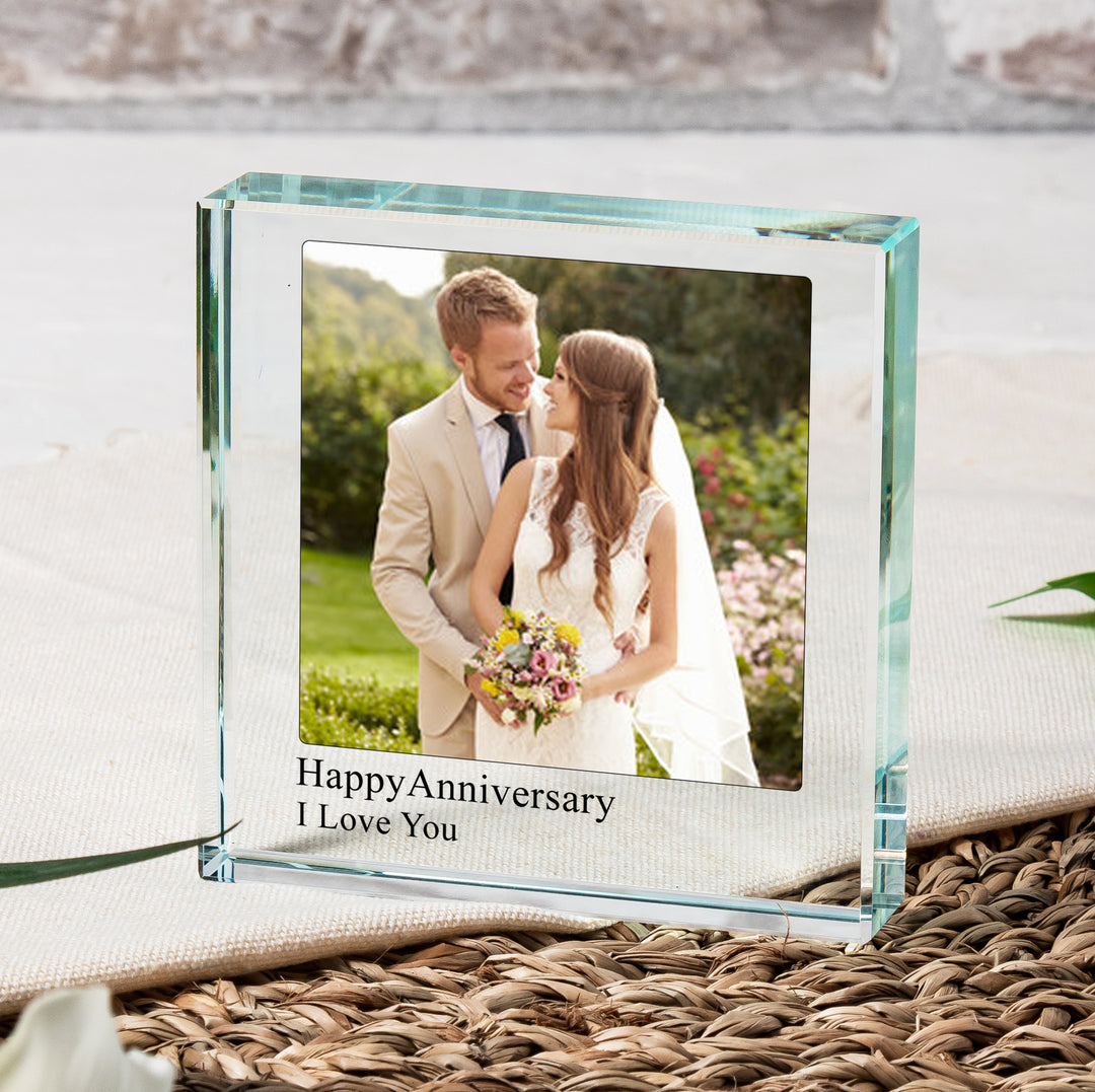Personalised Photo Glass Token with Two-Line Message