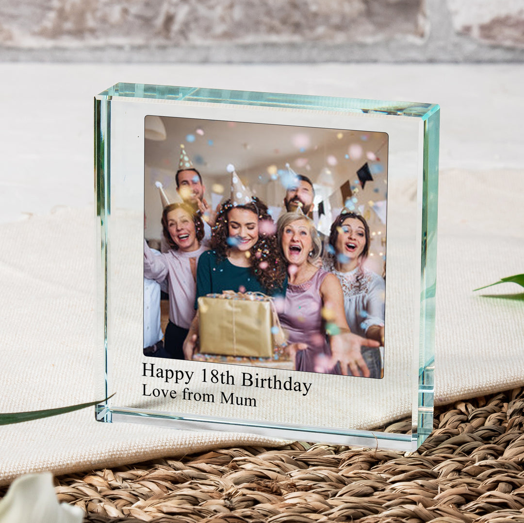 Personalised Photo Glass Token with Two-Line Message