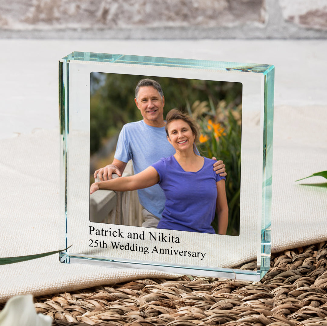 Personalised Photo Glass Token with Two-Line Message