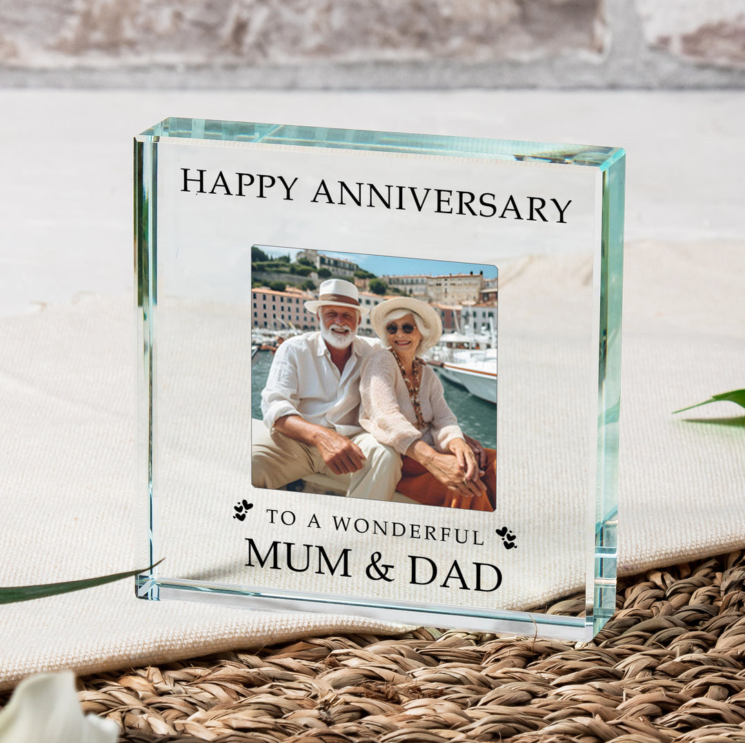 Personalised Happy Anniversary Glass Token with Photo