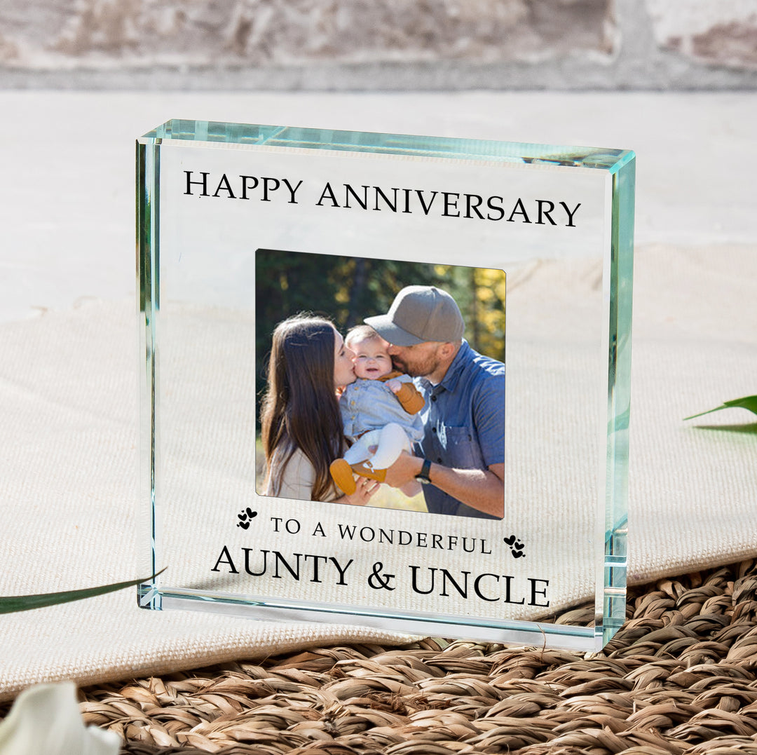 Personalised Happy Anniversary Glass Token with Photo