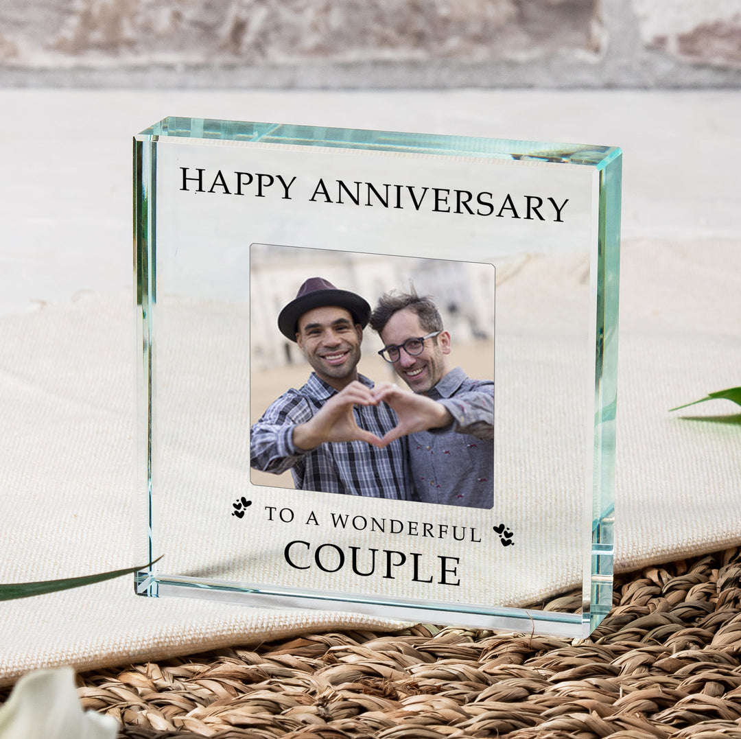 Personalised Happy Anniversary Glass Token with Photo