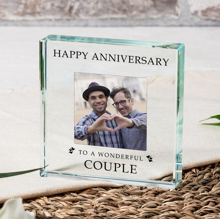 Personalised Happy Anniversary Glass Token with Photo
