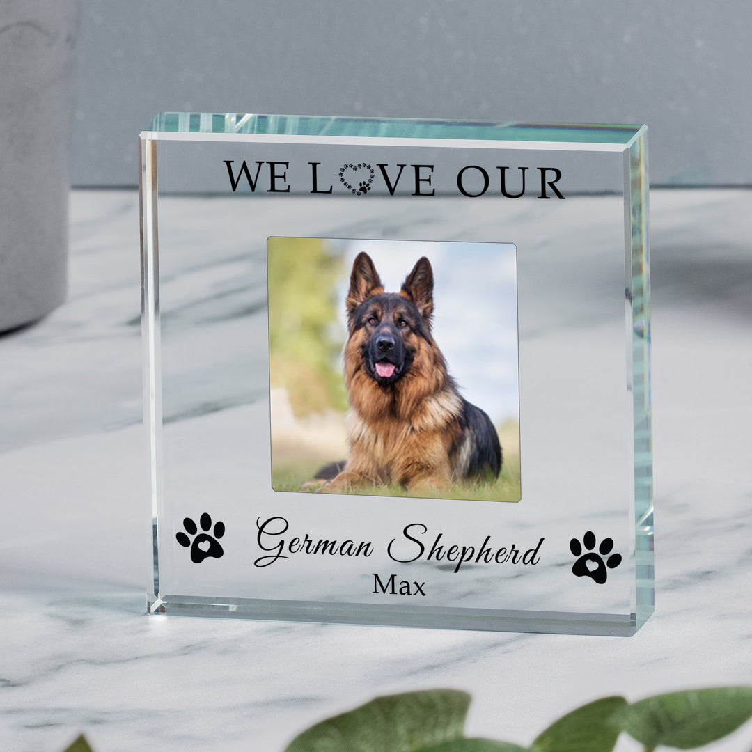 Personalised I/We Love Our Dog Glass Token with Photo