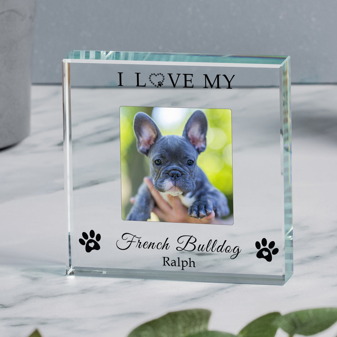 Personalised I/We Love Our Dog Glass Token with Photo