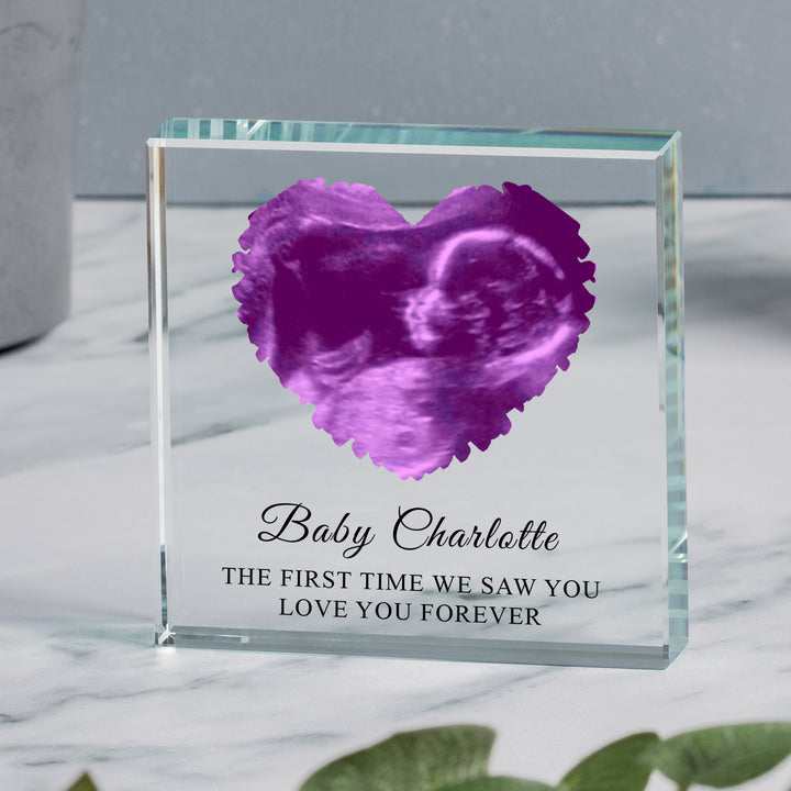 Personalised Heart Baby Scan Glass Token
